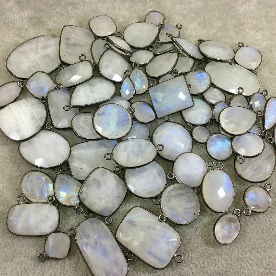 Gunmetal Moonstone Faceted Teardrop Bezel Pendant - 18mm x 25mm