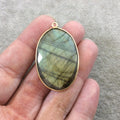 Labradorite Bezel | Single OOAK Gold Plated Faceted Natural Iridescent Vertical Oval Shaped Focal Pendant "O3" - Measuring 25mm x 37mm