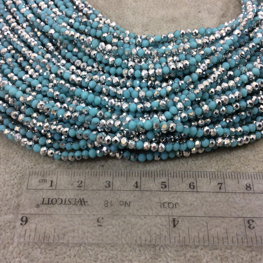 Chinese Crystal Beads | 3mm Faceted Bicolor Aqua Blue Silver Rondelle Shaped Glass Beads