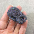 OOAK Rainbow Titanium Freeform Oval Shaped Chalcedony Galaxy Druzy Dual Drilled Connector Slab Bead "D" - Measuring 30mm x 48mm, Approx.