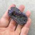OOAK Rainbow Titanium Freeform Oval Shaped Chalcedony Galaxy Druzy Dual Drilled Connector Slab Bead "I" - Measuring 28mm x 53mm, Approx.