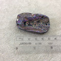 OOAK Rainbow Titanium Freeform Oval Shaped Chalcedony Galaxy Druzy Dual Drilled Connector Slab Bead "I" - Measuring 28mm x 53mm, Approx.
