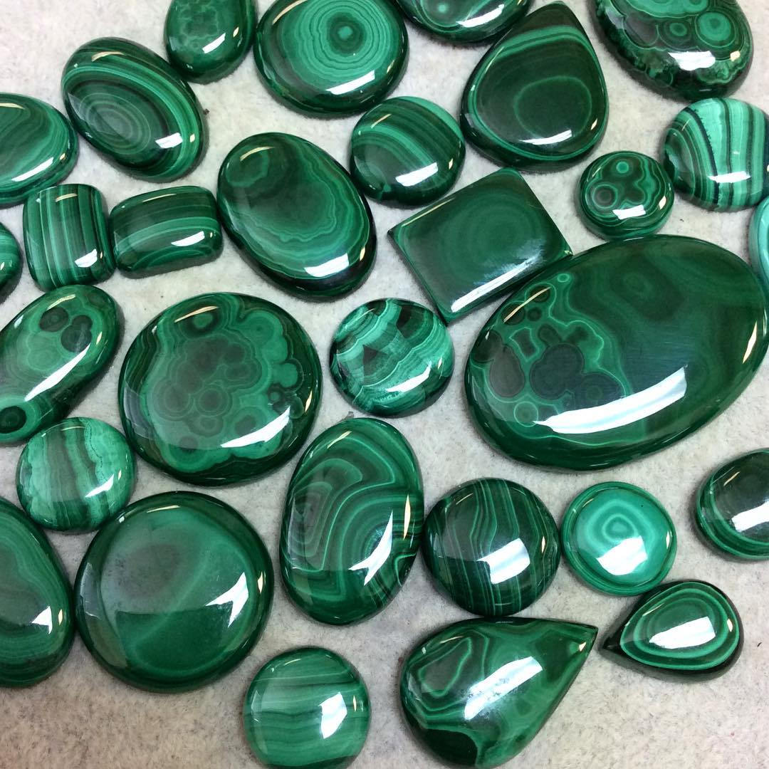 OOAK Genuine Malachite Oblong/Oval Shaped Slope Backed Cabochon - Measuring 30mm x 45mm, 6mm Dome Height - Natural High Quality Cab