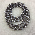 72" Woven Dark Brown Thread Necklace with 6mm Faceted Metallic Finish Rondelle Shaped Opaque Silver Chinese Crystal Beads - (DB72CC-103)