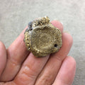 OOAK Metallic Gold Coated Freeform Oval Shaped Chalcedony Galaxy Druzy Dual Drilled Connector Slab Bead "C" - Measuring 32mm x 35mm, Approx.