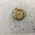 OOAK Metallic Gold Coated Freeform Oval Shaped Chalcedony Galaxy Druzy Dual Drilled Connector Slab Bead "C" - Measuring 32mm x 35mm, Approx.