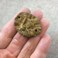 OOAK Metallic Gold Coated Freeform Oval Shaped Chalcedony Galaxy Druzy Dual Drilled Connector Slab Bead "G" - Measuring 28mm x 35mm, Approx.
