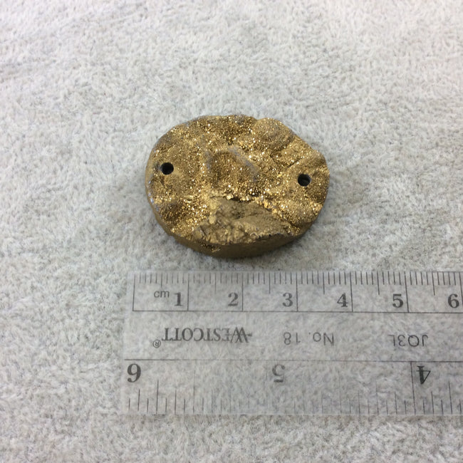 OOAK Metallic Gold Coated Freeform Oval Shaped Chalcedony Galaxy Druzy Dual Drilled Connector Slab Bead "G" - Measuring 28mm x 35mm, Approx.
