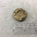 OOAK Metallic Gold Coated Freeform Oval Shaped Chalcedony Galaxy Druzy Dual Drilled Connector Slab Bead "I" - Measuring 33mm x 35mm, Approx.