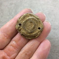 OOAK Metallic Gold Coated Freeform Oval Shaped Chalcedony Galaxy Druzy Dual Drilled Connector Slab Bead "J" - Measuring 31mm x 32mm, Approx.