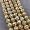 LOOSE BEADS - 12mm Pearly Yellow Natural Mother of Pearl Inlaid Round/Ball Beads with 1mm Holes - Sold in Pre-Packed Bags of 10 Beads