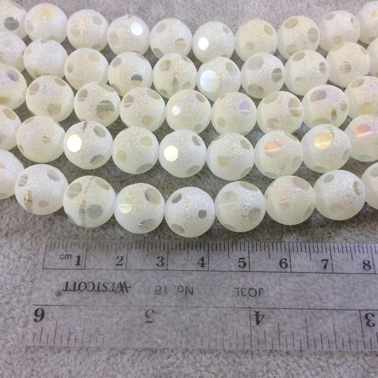 Chinese Crystal Beads | 12mm Transparent Spotted Matte Finish AB Pale Yellow Round Ball Glass Beads