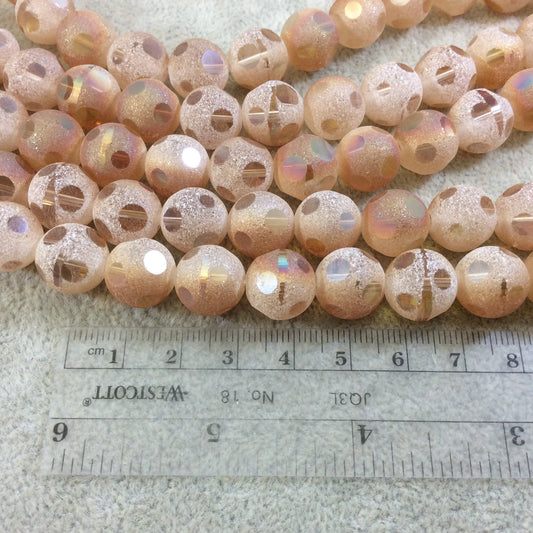 Chinese Crystal Beads | 12mm Transparent Spotted Matte Finish AB Bicolor Peach Orange Round Glass Beads