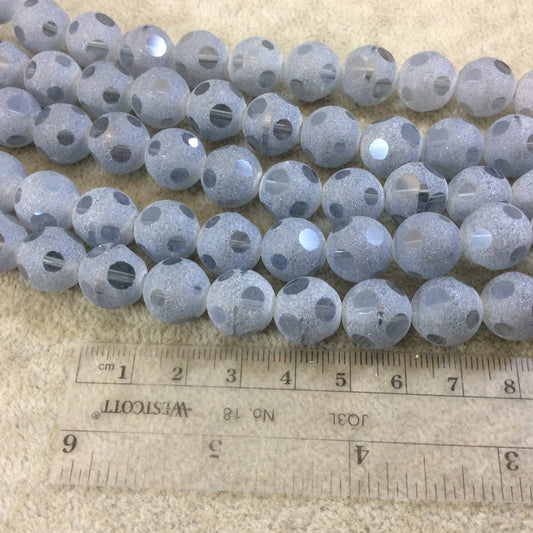 Chinese Crystal Beads | 12mm Transparent Spotted Matte Finish AB Blue Gray Glass Round Ball Beads