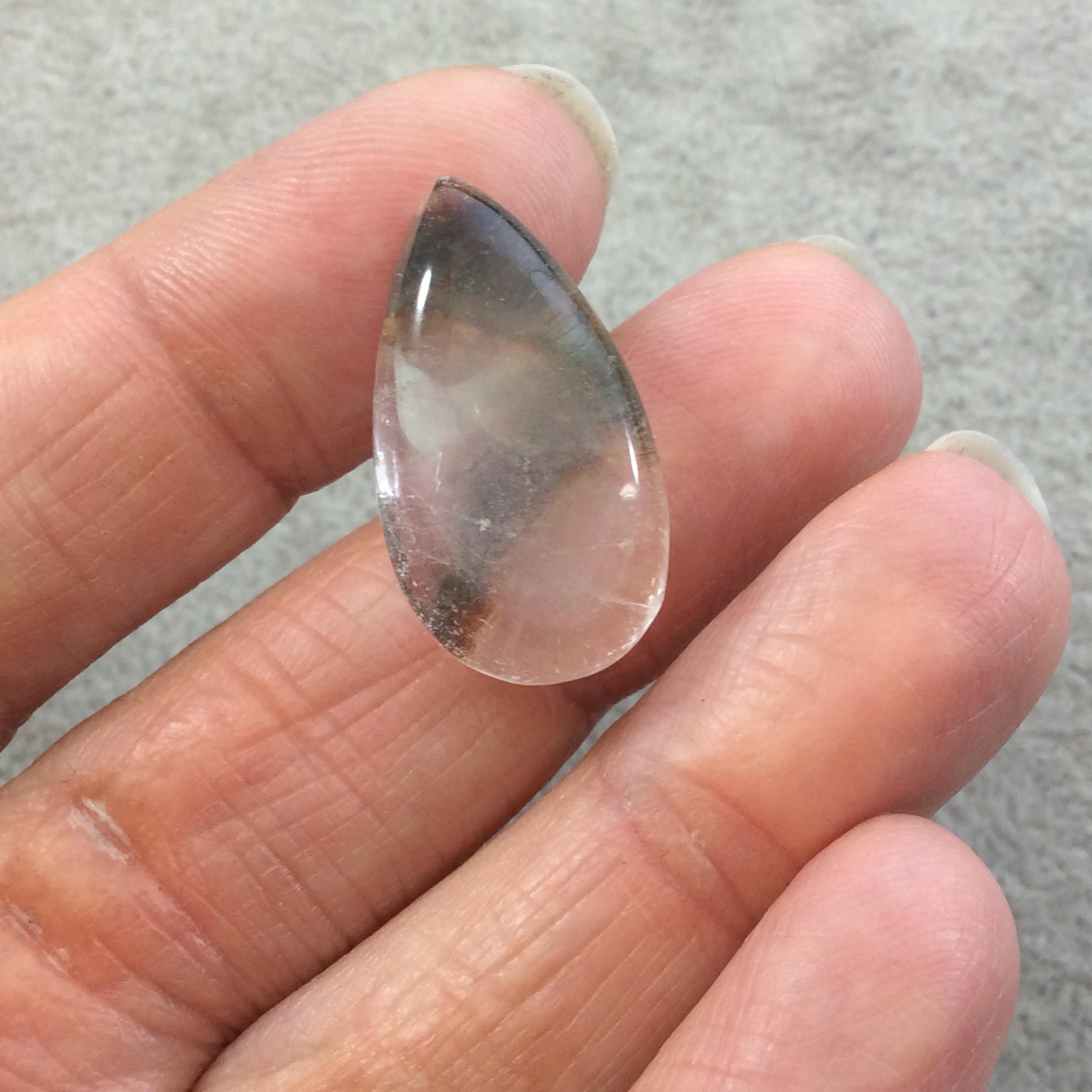 Natural Lodolite (Scenic/Garden Quartz) Teardrop Shaped Flat Back Cabochon - Measuring 14mm x 26mm, 9mm Dome - Quality Gemstone Cab