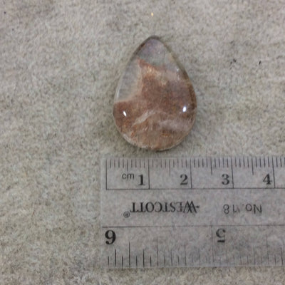 Natural Lodolite (Scenic/Garden Quartz) Teardrop Shaped Flat Back Cabochon - Measuring 21mm x 29mm, 7.5mm Dome - Quality Gemstone Cab