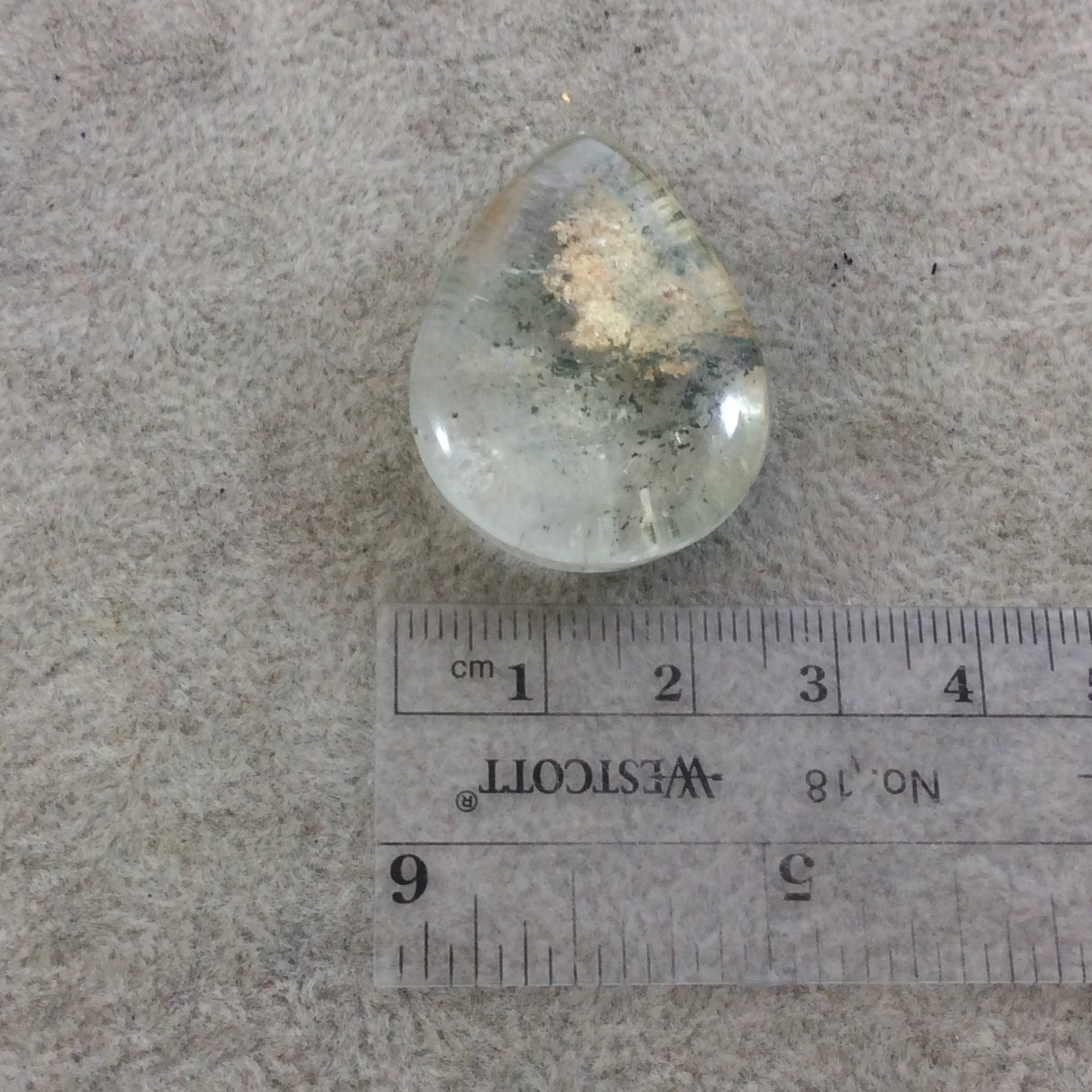 Natural Lodolite (Scenic/Garden Quartz) Teardrop Shaped Reverse Domed Cabochon - Measuring 24mm x 32mm, 12mm Dome - Quality Gemstone Cab