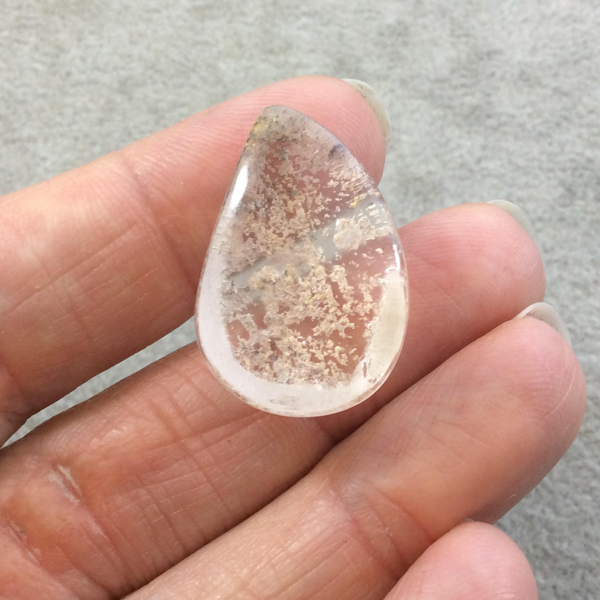 Natural Lodolite (Scenic/Garden Quartz) Curved Tear Shaped Reverse Domed Cabochon - Measuring 18mm x 27mm, 12mm Dome - Quality Gemstone Cab