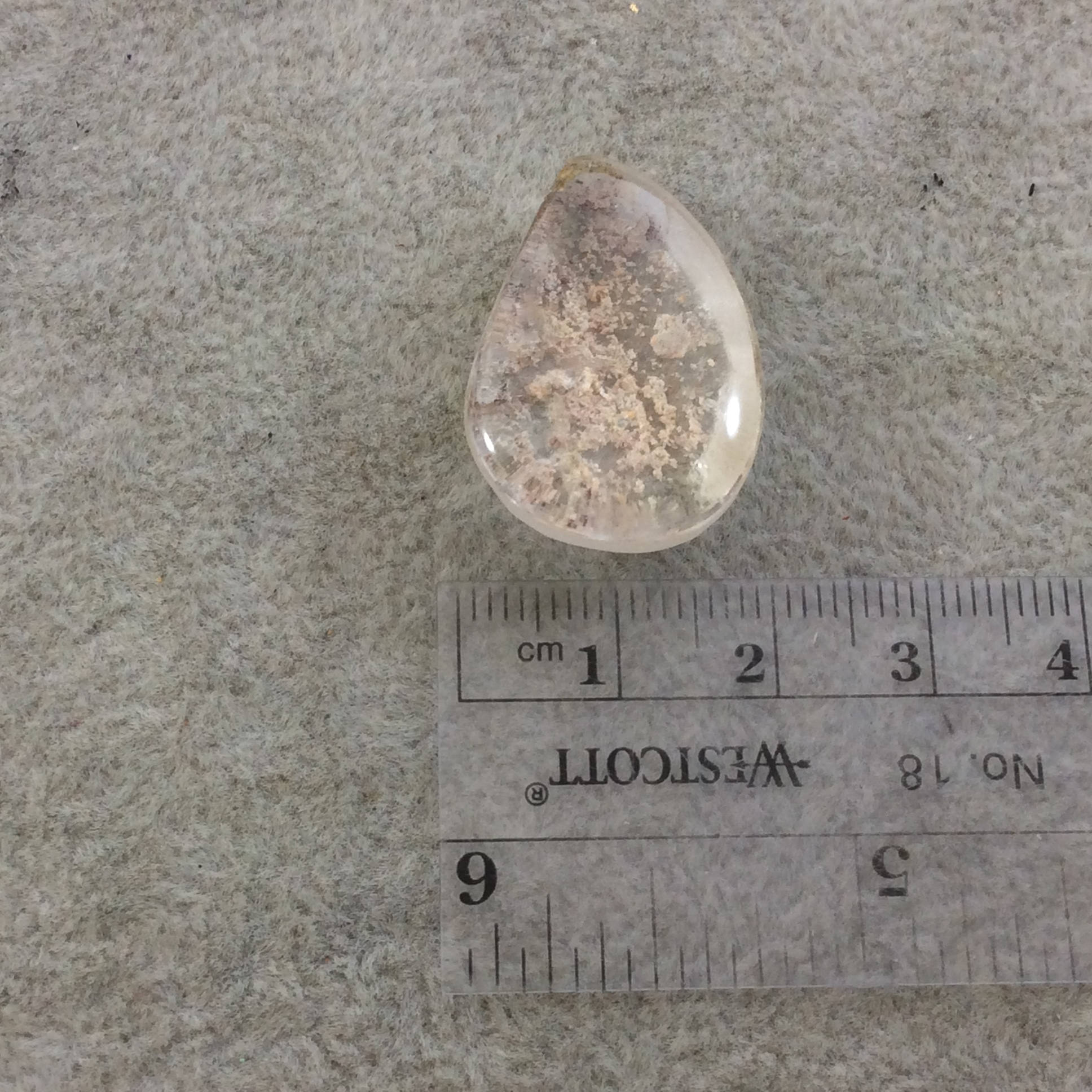 Natural Lodolite (Scenic/Garden Quartz) Curved Tear Shaped Reverse Domed Cabochon - Measuring 18mm x 27mm, 12mm Dome - Quality Gemstone Cab