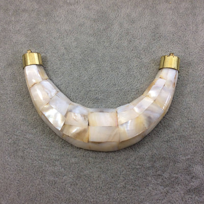 Extra Large White Abalone Shell Inlaid Double Ended U-Shaped White Acrylic Focal Pendant