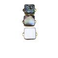 1" Iridescent Gray Natural Abalone Shell Square Shaped Gold Plated Bezel Connector - Measuring 23mm x 23mm.