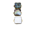 1" Iridescent White Natural Abalone Shell Square Shaped Gold Plated Bezel Connector - Measuring 23mm x 23mm.