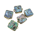 1" Iridescent Rainbow Natural Abalone Shell Square Shaped Gold Plated Bezel Connector - Measuring 23mm x 23mm.