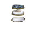 1" Iridescent Gray Natural Abalone Shell Long Rectangle Shaped Gold Plated Bezel Connector - Measuring 13mm x 33mm.