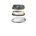 1" Iridescent white Natural Abalone Shell Long Rectangle Shaped Gold Plated Bezel Connector - Measuring 13mm x 33mm.