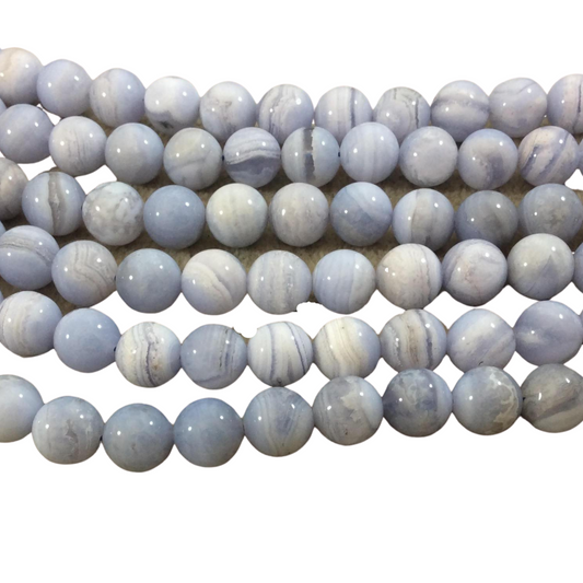 10mm Natural Glossy Banded Blue Lace Agate Round/Ball Beads - Sold by 15" Strands (Approx. 39 Beads) - Natural Semi-Precious Gemstone