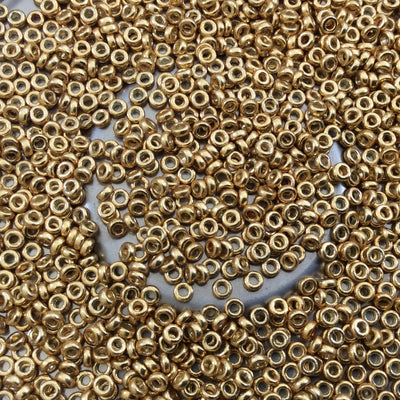 1mm x 2mm Glossy Galvanized Gold Genuine Miyuki Glass Seed Spacer Beads - Sold by 7 Gram Tubes (Approx 770 Beads per Tube) - (SPR2-4202)