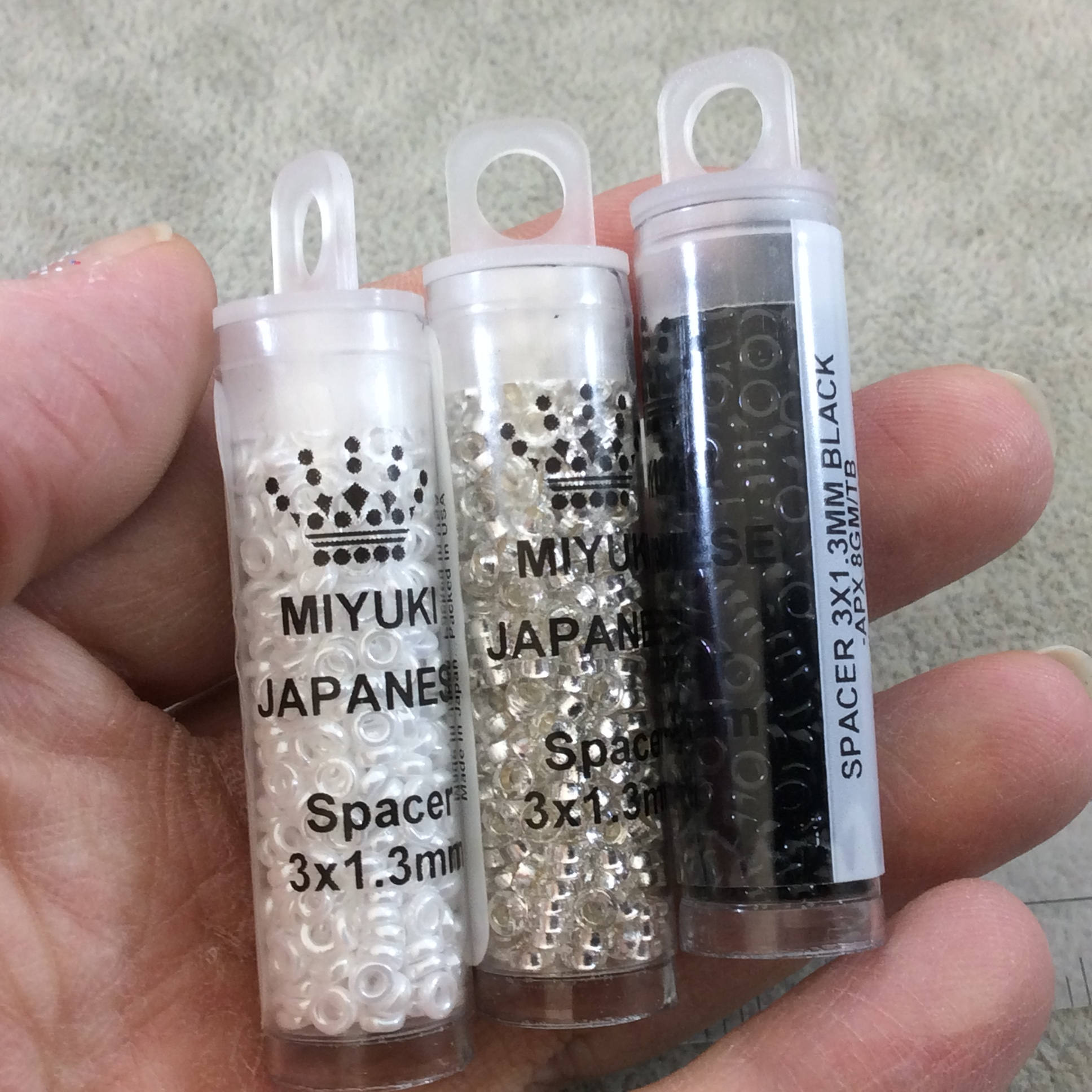 1mm x 3mm Glossy Opaque Black Genuine Miyuki Glass Seed Spacer Beads - Sold by 8 Gram Tubes (Approx 520 Beads per Tube) - (SPR3-401)