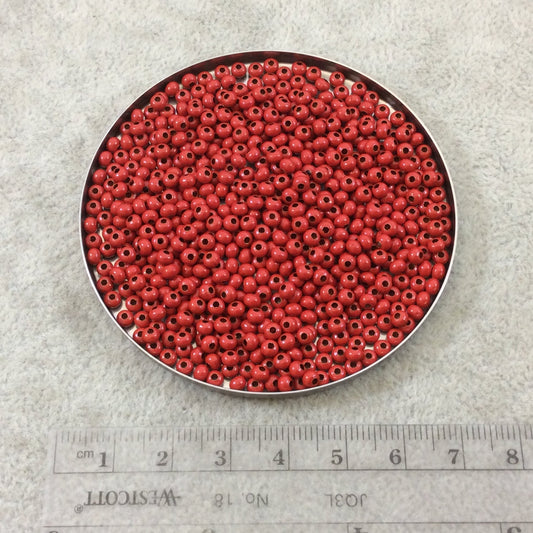 Size 8/0 Glossy Finish Red Coated Brass Seed Beads with 1.1mm Holes - Sold by 5", 36 Gram Tubes (~900 Beads per Tube) - (MT8-RED)