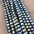 8mm Glossy Finish Faceted Metallic Light Blue/Green Coated Hematite Cube Shape Beads with 1mm Holes - Sold by 16" Strands (Approx. 51 Beads)