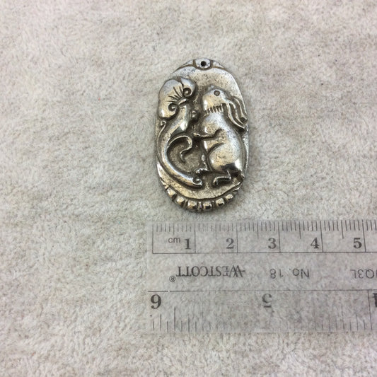 Heavyweight Hand-Carved Rabbit Shaped Natural Pyrite Pendant with 1mm Drilled Hole - Measuring 24mm x 41mm, Approx. - Individual, Random