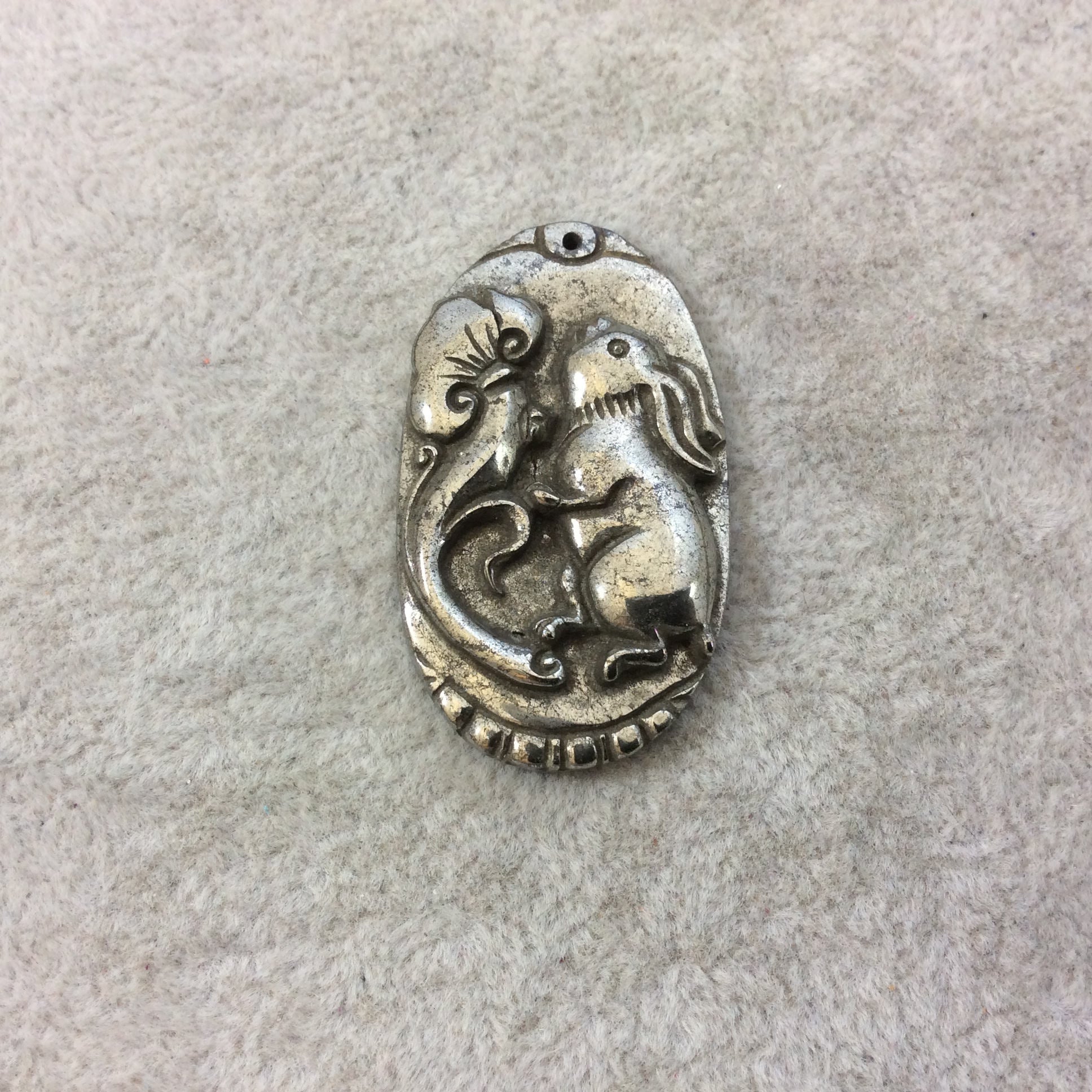 Heavyweight Hand-Carved Rabbit Shaped Natural Pyrite Pendant with 1mm ...