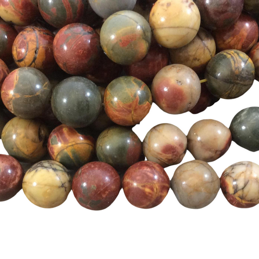 12mm Glossy Finish Natural Multicolor Picasso Jasper Round/Ball Shaped Beads with 1mm Holes - Sold by 15.5" Strands (Approx. 32 Beads)
