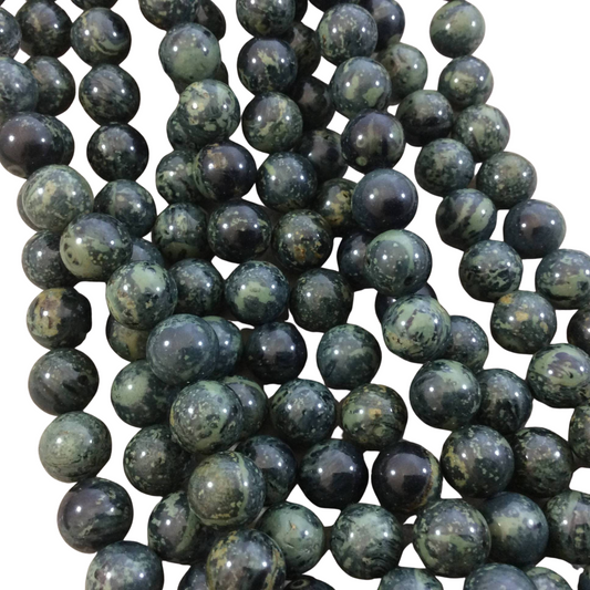 10mm Glossy Finish Natural Kambaba Jasper (Stromatolite) Round/Ball Shaped Beads with 1mm Holes - Sold by 15.25" Strands (Approx. 38 Beads)