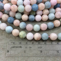 12mm Glossy Finish Natural Multicolor Pastel Morganite Round/Ball Shaped Beads with 1mm Holes - Sold by 15.75" Strands (Approx. 34 Beads)