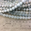 8-9mm Glossy Finish Natural Light Blue Aquamarine Round/Ball Shaped Beads with 1mm Holes - Sold by 15.5" Strands (Approximately 46 Beads)