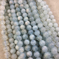 9-10mm Glossy Finish Natural Light Blue Aquamarine Round/Ball Shaped Beads with 1mm Holes - Sold by 15.5" Strands (Approximately 41 Beads)