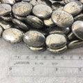 18mm x 25mm Glossy Finish Natural Metallic Pyrite Oval Shaped Beads with 1mm Holes - 15.5" Strand (Approx. 16 Beads) - Quality Gemstone