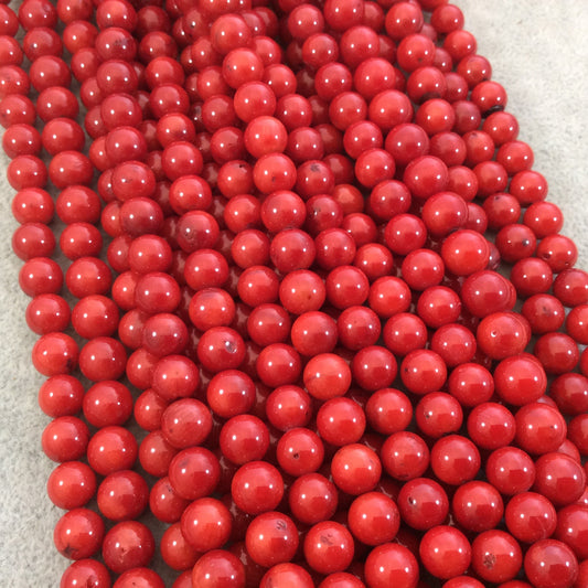8mm Glossy Finish Dyed Red Sea Bamboo Coral Round/Ball Shaped Beads with 1mm Holes - 15.25" Strand (Approx. 48 Beads per Strand)