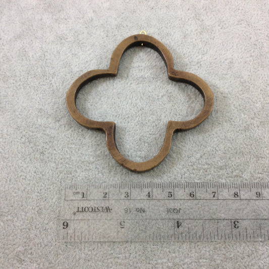 2.75" Medium Brown Open Quatrefoil Shaped Acrylic Resin Focal Pendant with Attached Gold Suspension Ring - Measuring 70mm x 70mm, Approx.