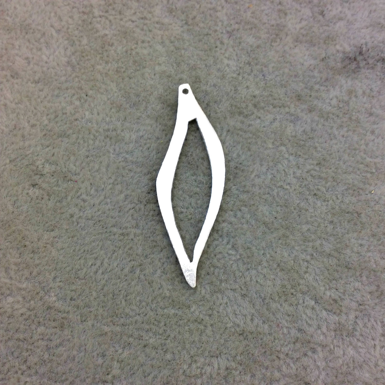 14mm x 44mm Silver Brushed Finish Thick Leaf Shaped Plated Copper Components - Sold in Pre-Counted Bulk Packs of 10 Pieces - (088-SV)