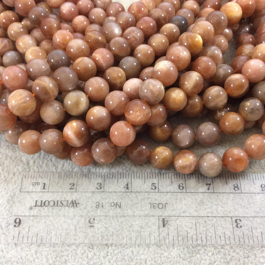 9mm Glossy Finish Natural AAA Peach Sunstone Round/Ball Shaped Beads with 1mm Holes - 15.25" Strand (Approx. 43 Beads per Strand)