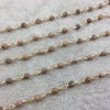 Gold Plated Copper Rosary Chain with 4mm Faceted Round Picture Jasper Beads (CH221-GD) - Sold by the Foot! - Natural Semi-Precious Stone