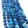 10mm Natural Matte Ocean Blue Crackle/Veined Agate Round/Ball Shaped Beads with 1mm Holes - 14.5" Strand (~37 Beads) - Quality Gemstone