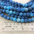 10mm Natural Matte Ocean Blue Crackle/Veined Agate Round/Ball Shaped Beads with 1mm Holes - 14.5" Strand (~37 Beads) - Quality Gemstone