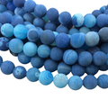 10mm Natural Matte Ocean Blue Crackle/Veined Agate Round/Ball Shaped Beads with 1mm Holes - 14.5" Strand (~37 Beads) - Quality Gemstone